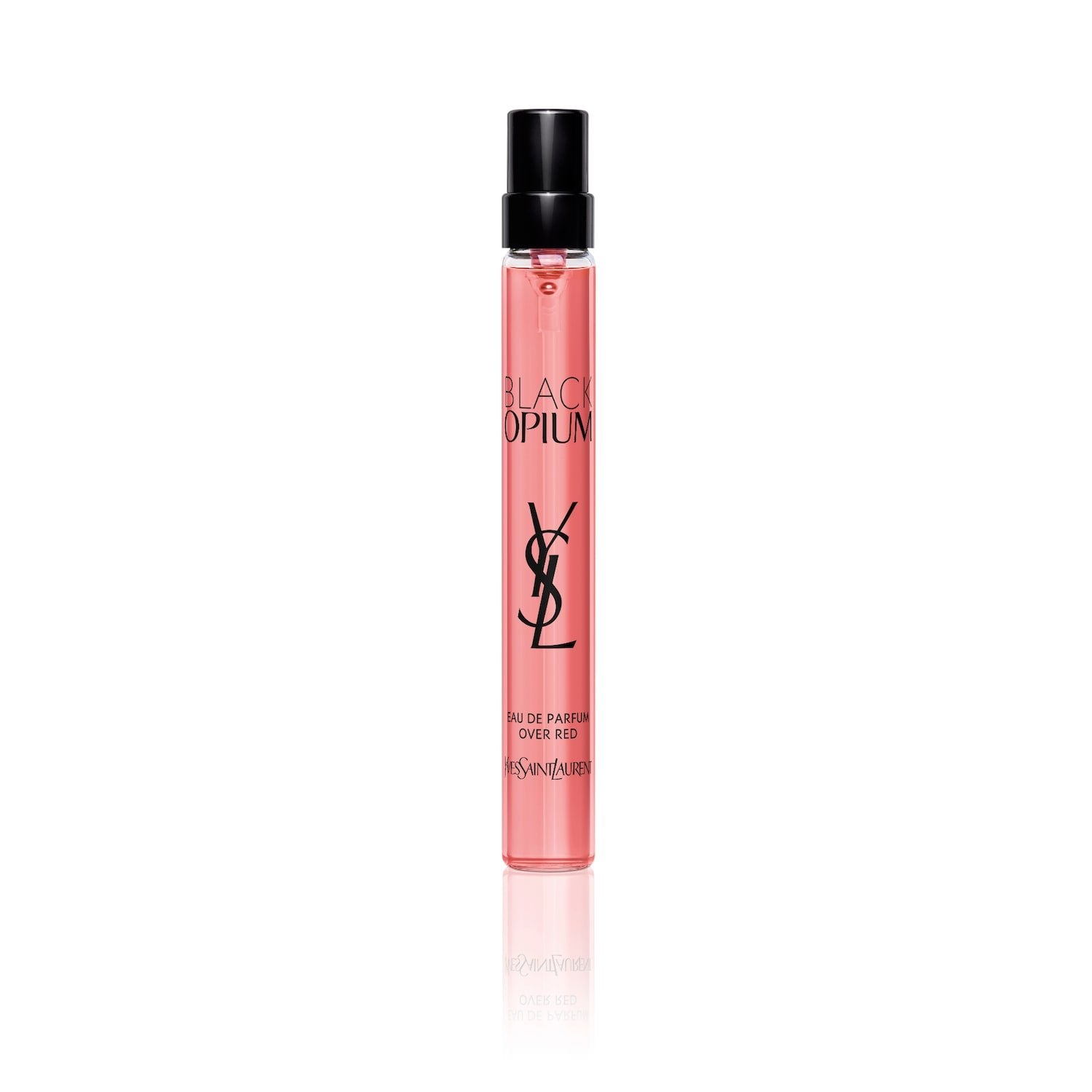 Black Opium Eau de Parfum Over Red Travel Spray with Cherry & Coffee